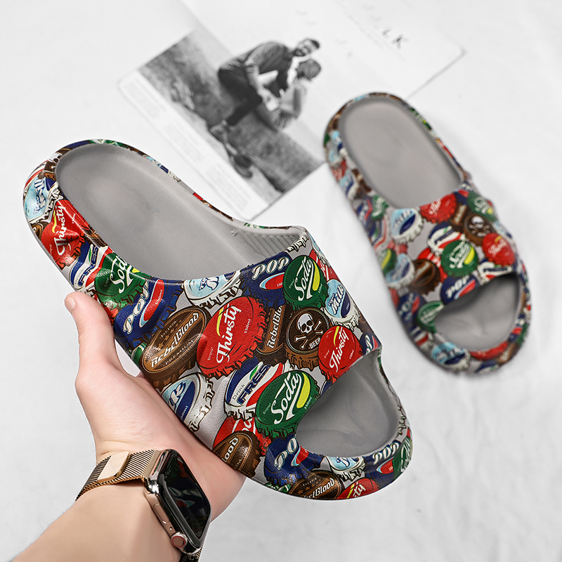 2021 Original New Printing Summer Sandals Men Flat Slide Shoes Slip On Eva Indoor Fish Mouth Beach Ladies Slippers