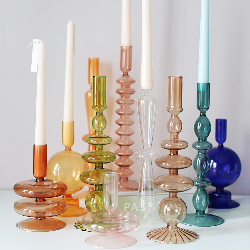 2021 Art Borosilicate Blown Handmade Glass Candle Holder Craft for Living Room Desktop Home Decoration