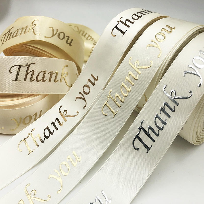 Gordon Ribbons Free Design Customized Packing Ribbon Foil Printed Golden Silvery Gift Package Bow Satin Ribbon Roll With Logo
