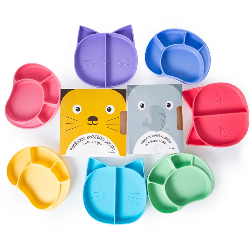 cheap custom eco friendly hot kids dining silicone baby suction divided plates for dishwasher and microwave safe