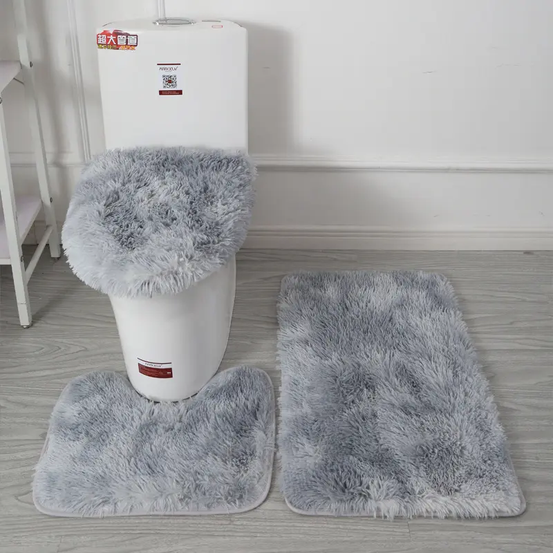 Wholesale Soft Plain Shower Absorbent Anti Slip 3pcs Shaggy Fluffy Microfibre Bathroom Rug Mats