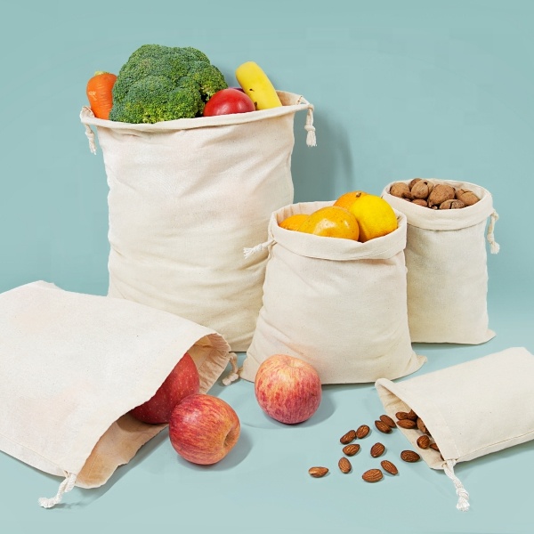 8*10" Reusable Produce Bags, Muslin Bags with Drawstrings for Shopping&Storage, 100% Natural Cotton Bags, Washable