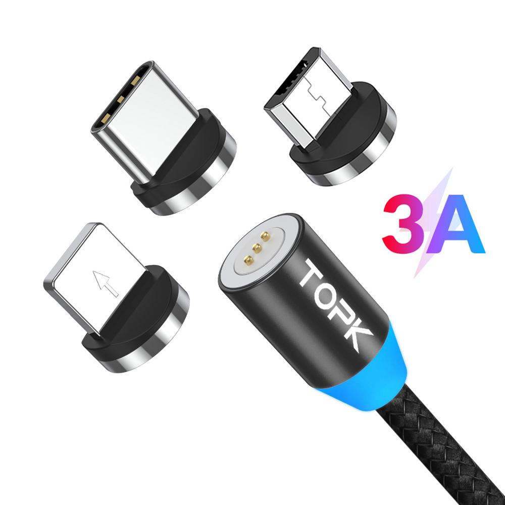 TOPK AM37 3 в 1 3rd Gen 3A 18 Вт Q 3,0 Быстрая зарядка Магнитный USB кабель для зарядки