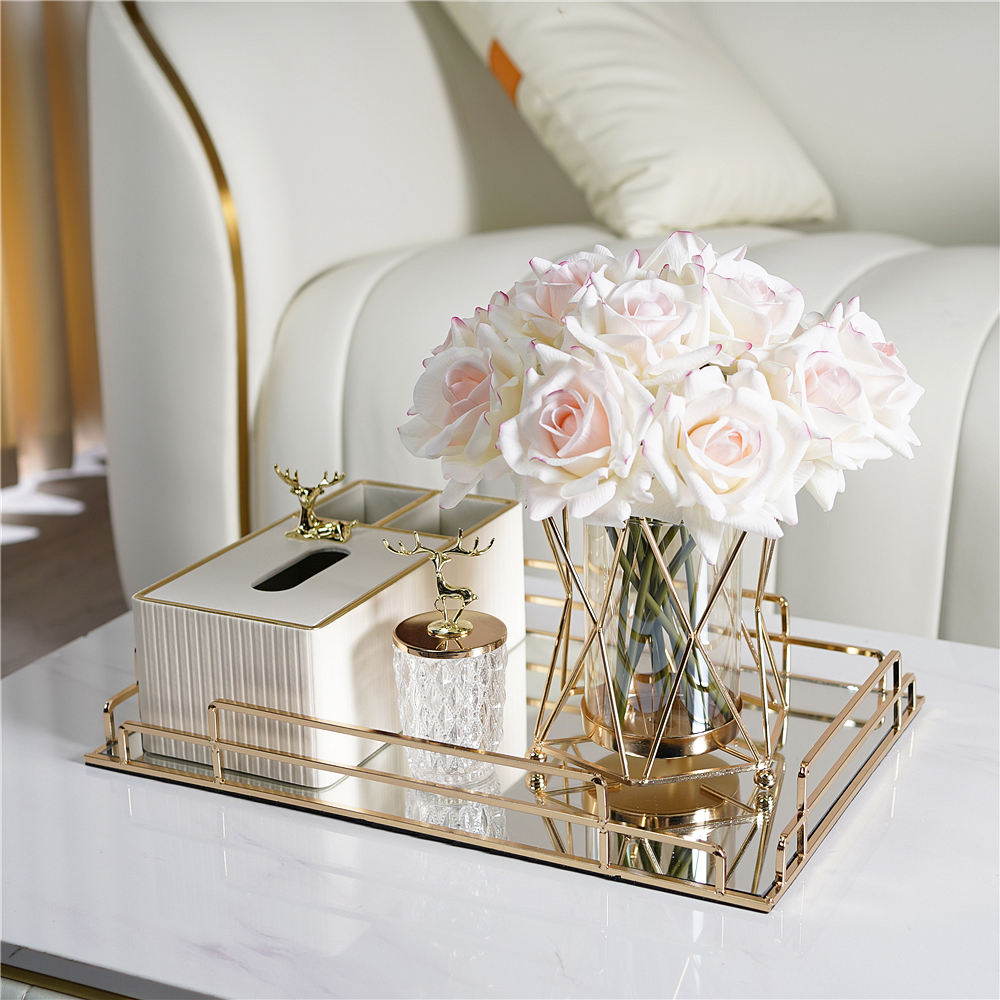 Mirror Tray Office Accessories Luxury Decoration Other Home Decor Vases Gold Glass Crystal Interior Modern Home Christmas Gifts