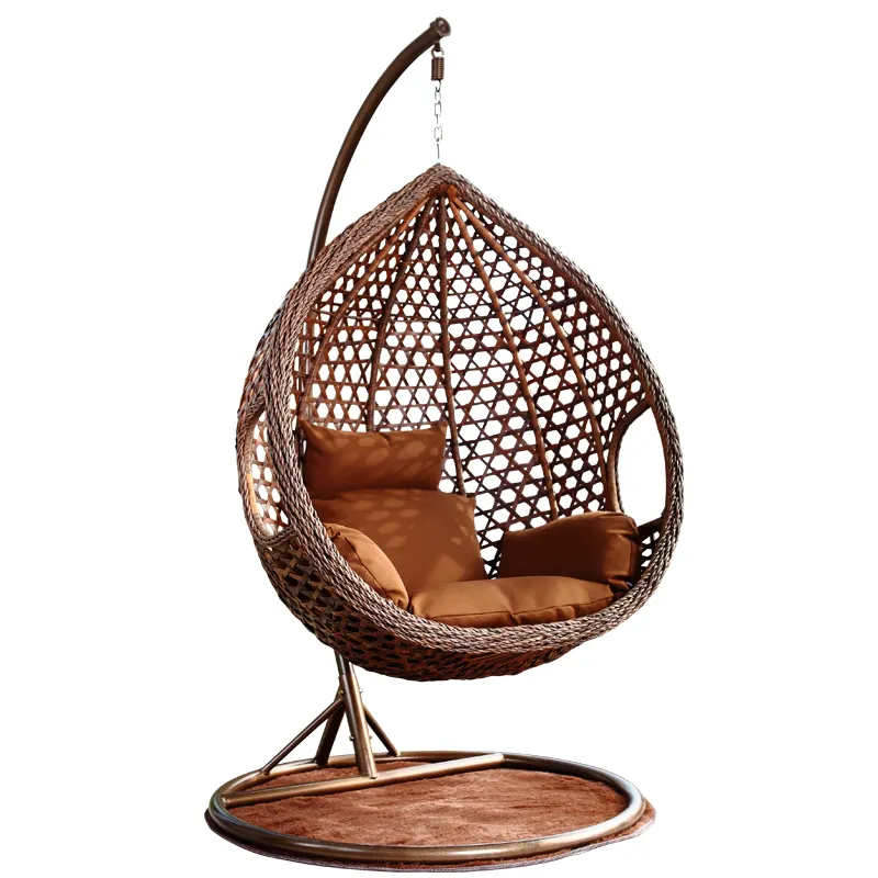 PE Rattan Metal Stand Patio Hanging Swing Egg Chair Double Seated Garden Outdoor Wicker Cocoon