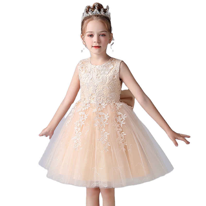 High Quality Summer Short Sleeve Western Tutu Dress Christening Gown Frock Kids Party Wear Flower Girl Birthday Dress