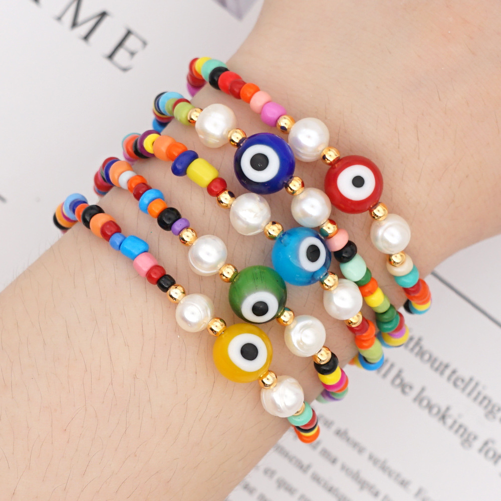 Lucky Evil Bracelets Cute Eye Women Pearl Colorful Beads Bohemian Jewelry Stretch Beaded Bracelet