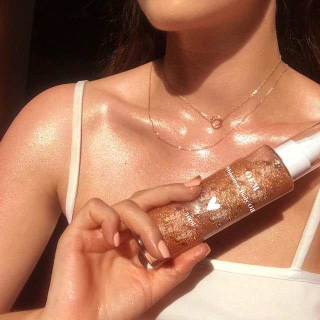 OEM/ODM Private Label Vegan Tanning Oil Glow Liquid Makeup Shimmer Body Oil Organic Shimmering Oil