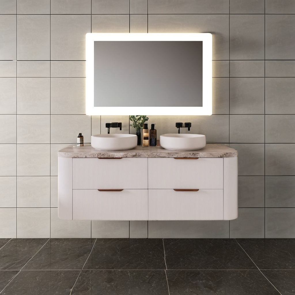 Australian Style Groove Fluted Design Modern Bathroom Marble Wash Basin Bathroom Sintered Stone Cabinets With Washbasin
