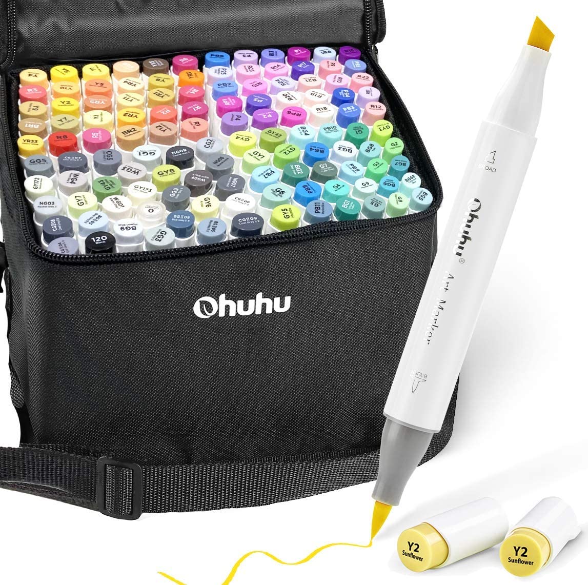 Ohuhu120-Color набор спиртовых художественных маркеров с двумя наконечниками, кисть и долото, эскизный маркер