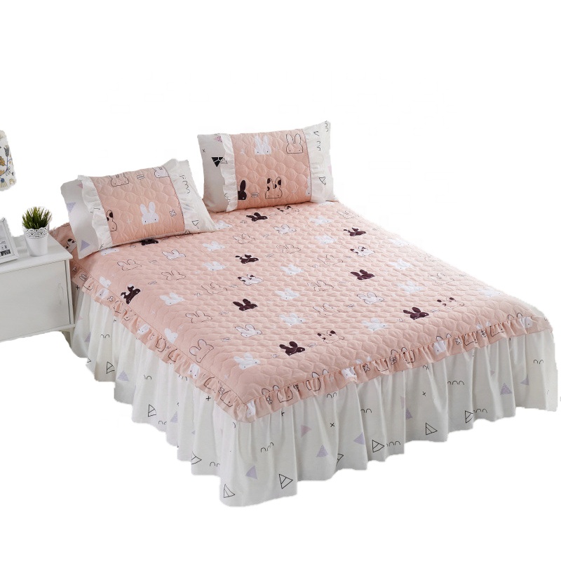 Ruffled Fancy Bed Sheet Skirt Quilting Seam Bed Skirt Set