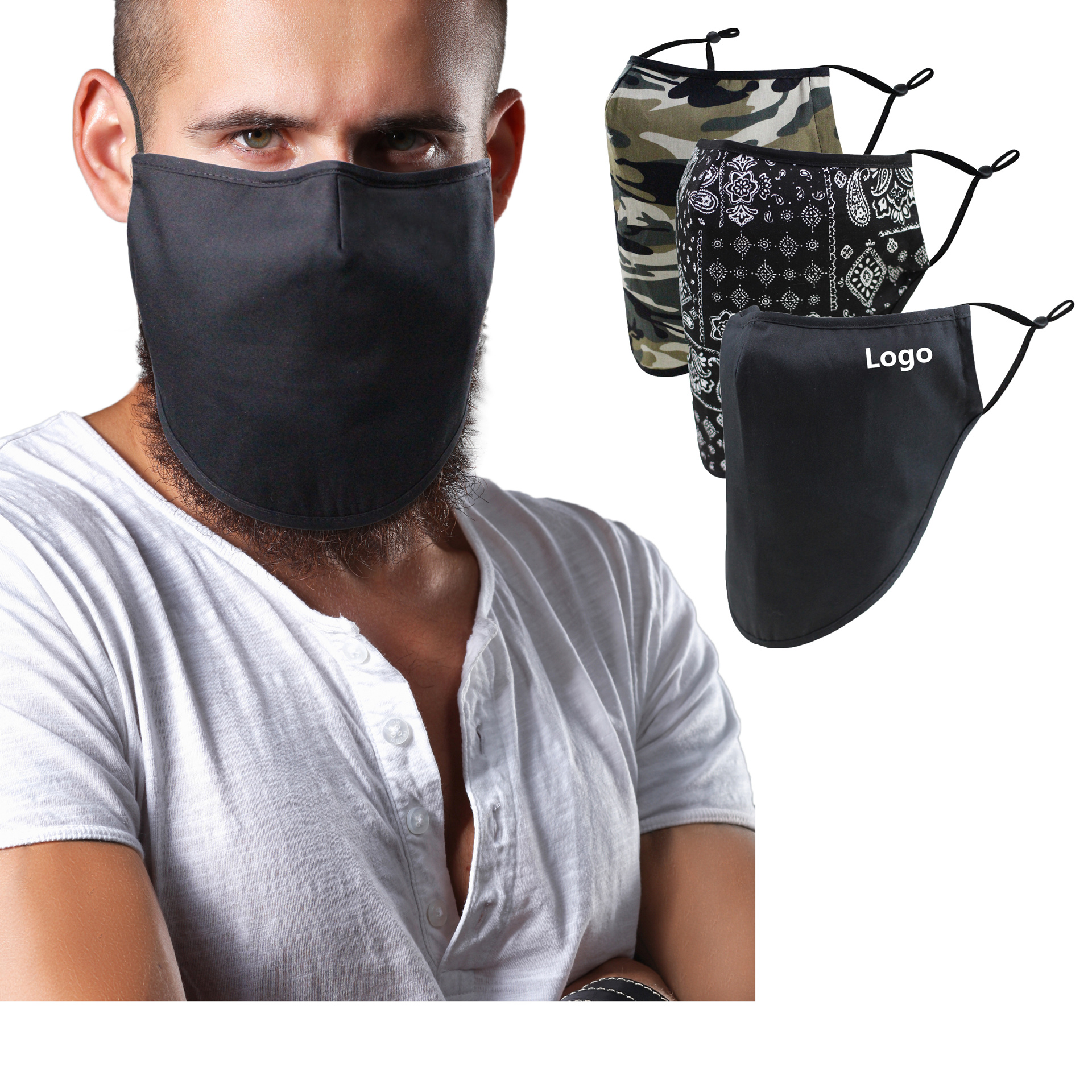 Пользовательский логотип FaceMask, оптовая продажа, хлопчатобумажная ткань, многоразовая Facemask для мужчин с большой бородой