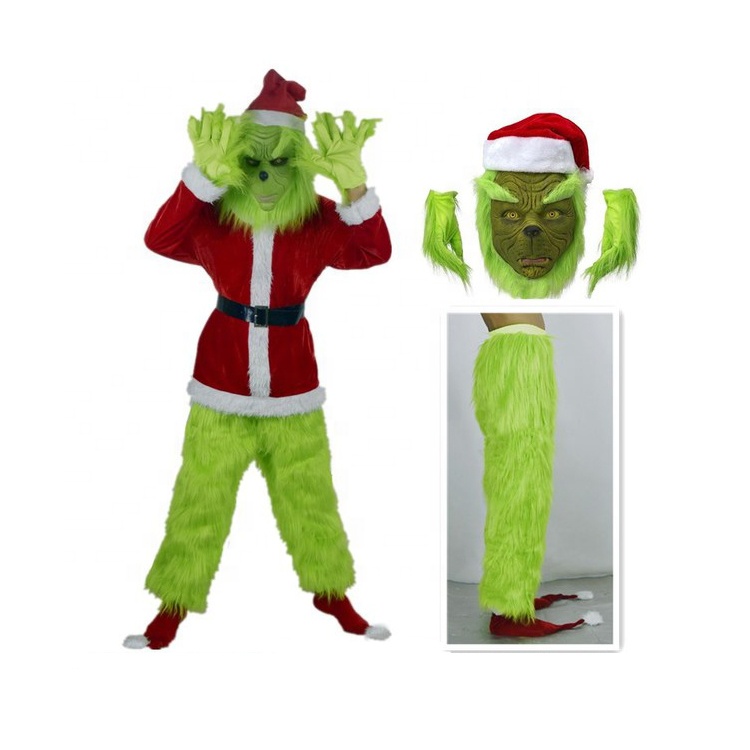 Halloween cross-border explosion green fur monster Grinc cosplay Santa suit party party costume