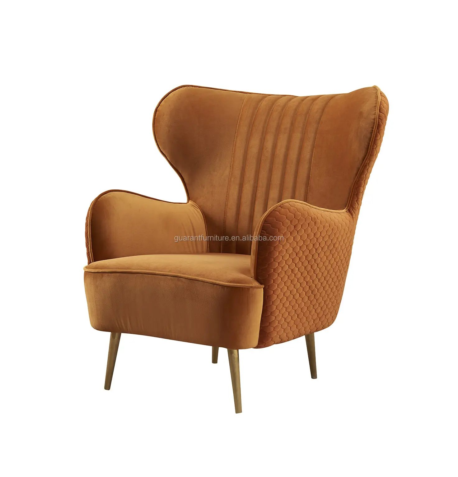 light brown velvet arm sofa chair with stainless leg