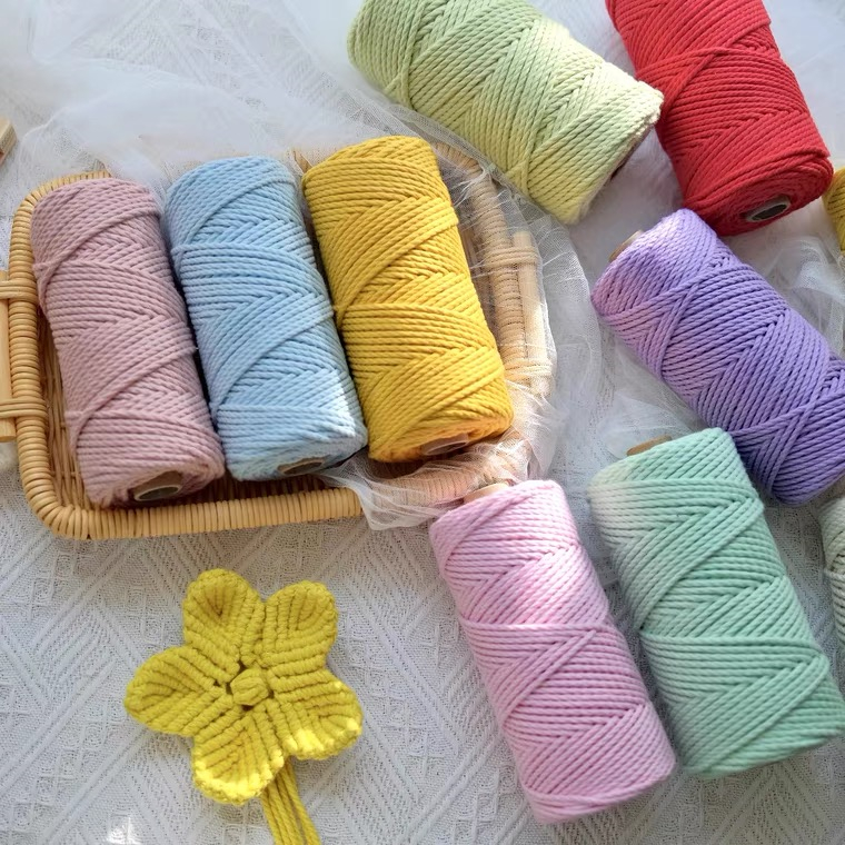 Premium 3mm 3 strands 41 COLORS macrame cord 100% twisted cotton rope for macrame kit