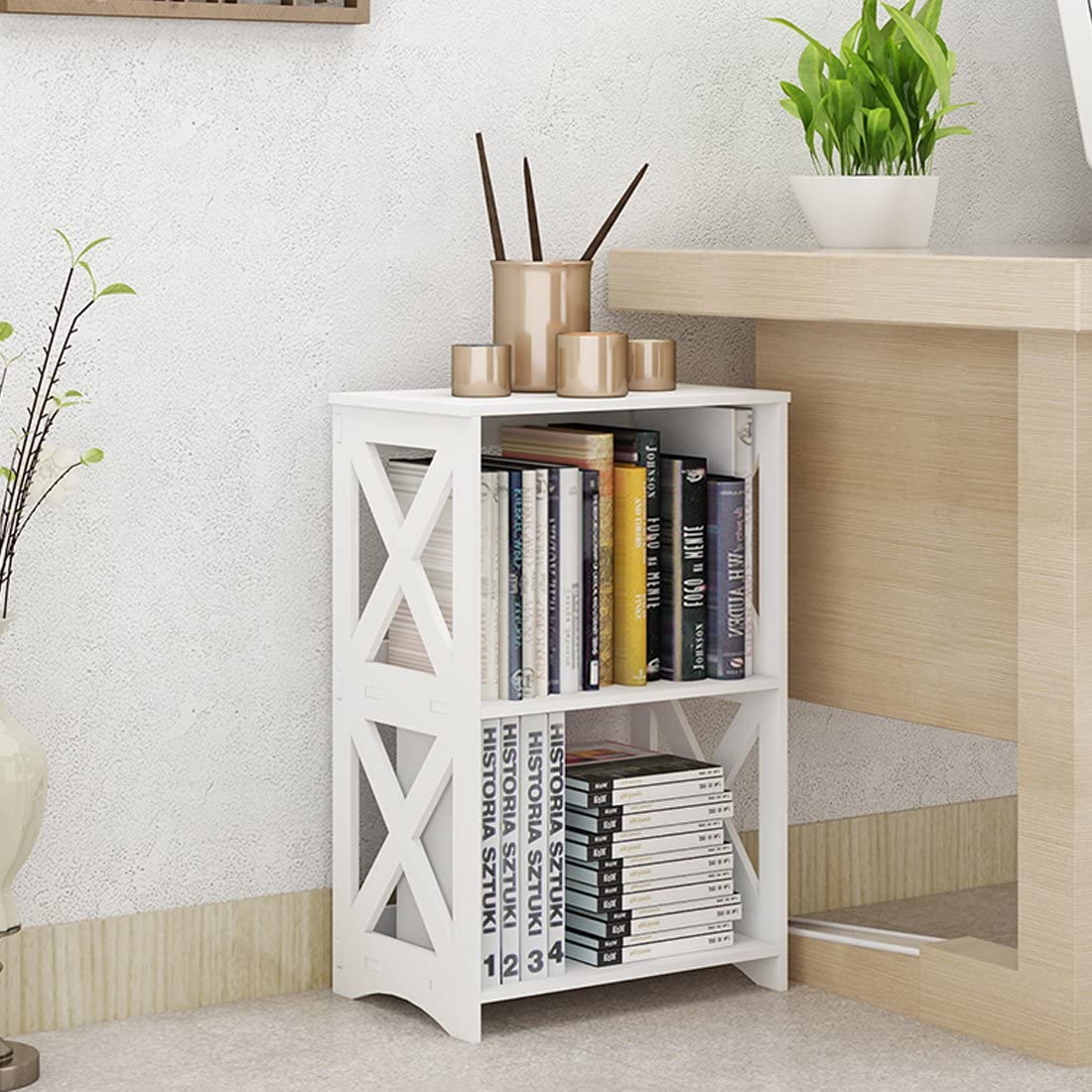 Side Table 2 Tier, Simple Bedside Nightstand, 2 Shelf Small Bookshelf Bookcase