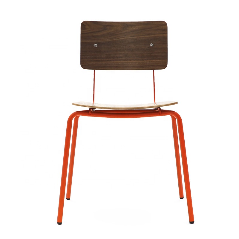 Modern Nordic Commercial Furniture Dine Chair Industrial Stackable Dining Cafe Iron Metal Chair With Wooden Seat