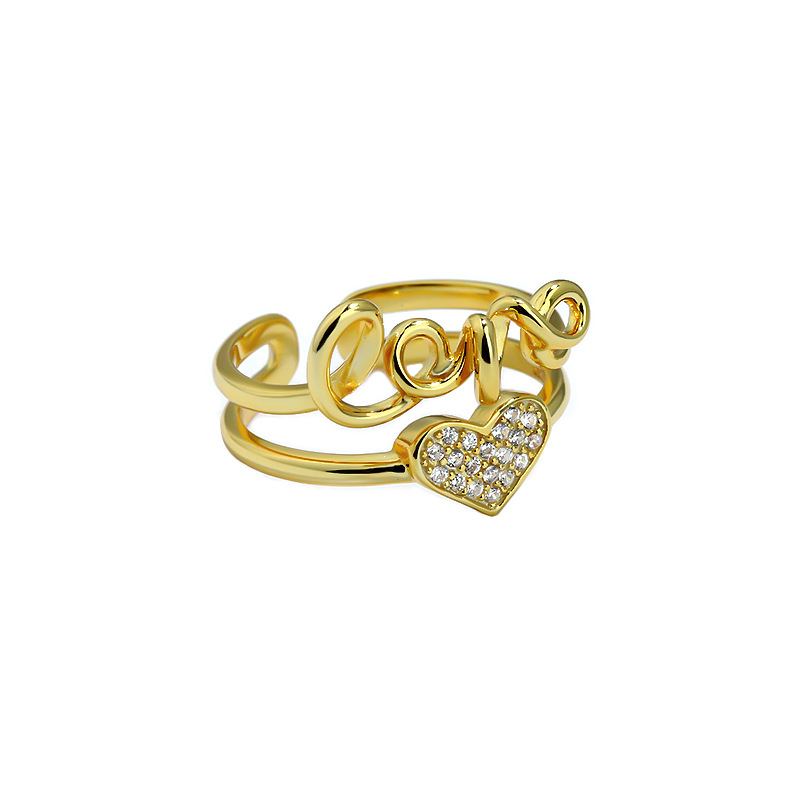 Zircon Love Heart Love Women 925 Silver Open Rings