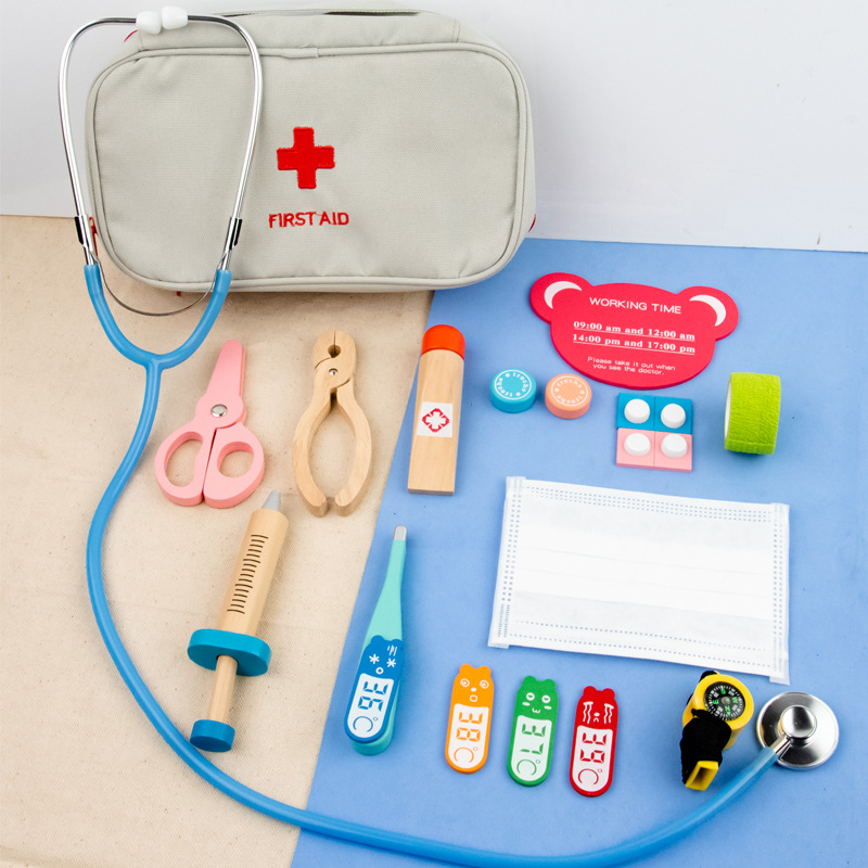 Wooden Toys Spielzeug Pretend Play Doctor Set Nurse Injection Medical Kit Role Play Classic Toys Doctor Toy Kit