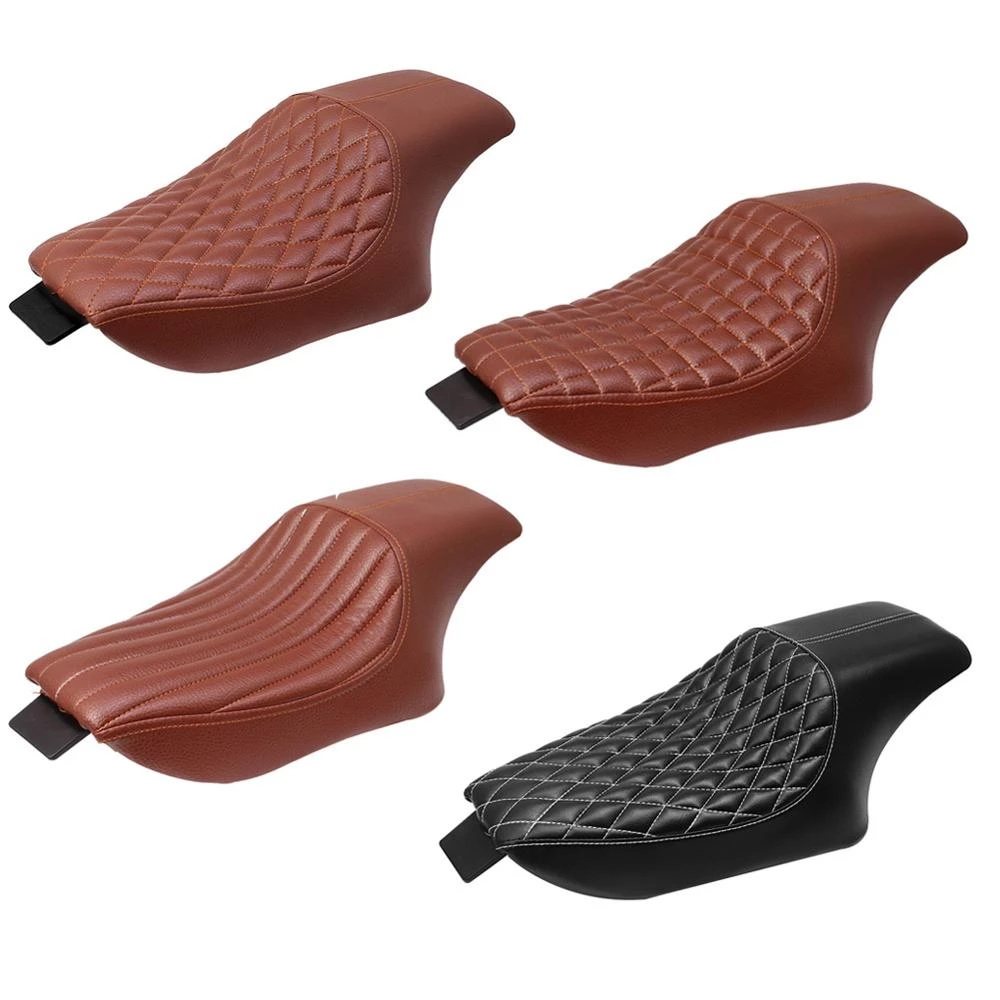 Cafe Racer Two Up Driver Retro Saddle Rear Passenger Motorcycle Chopper Bobber Custom Black Leather Seat For Harley Sportster