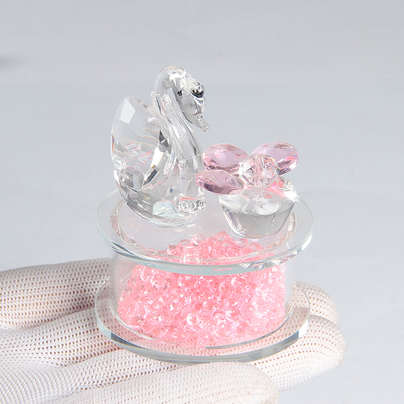 Pink Crystal Bead Swan Ornament Cute Transparent Glass with UV Printed Carving Technique for Home Living Room Lovers' Gift
