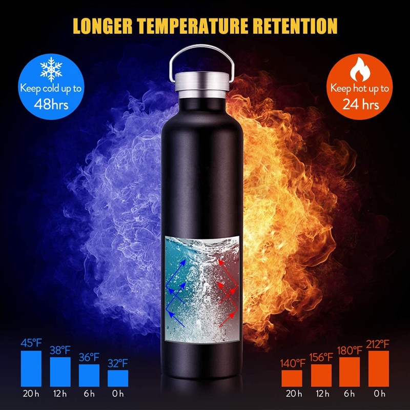Custom 500ML 800ML двойные стенки вакуумные изолированные бутылки для воды из нержавеющей стали с бамбуковой крышкой