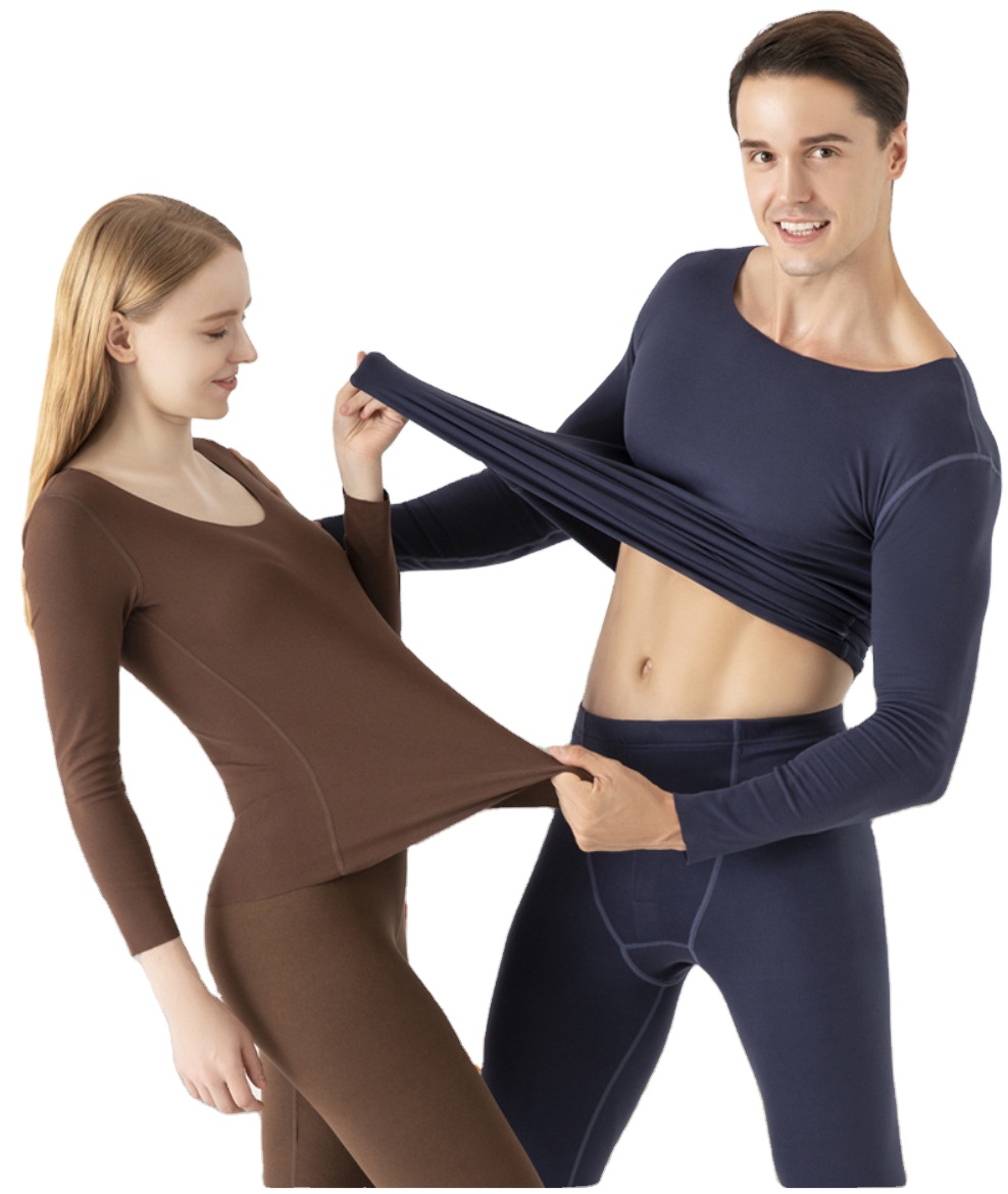 Thermal Underwear Set Women's New Non-trace Double-sided Grinding Round Collar Slim Bottom Shirt Long Johns