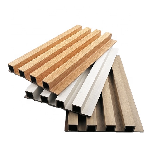 Heat insulation wood grain interior WPC PVC plastic decoration wall cladding hotel panel wpc interior fluted wall panel