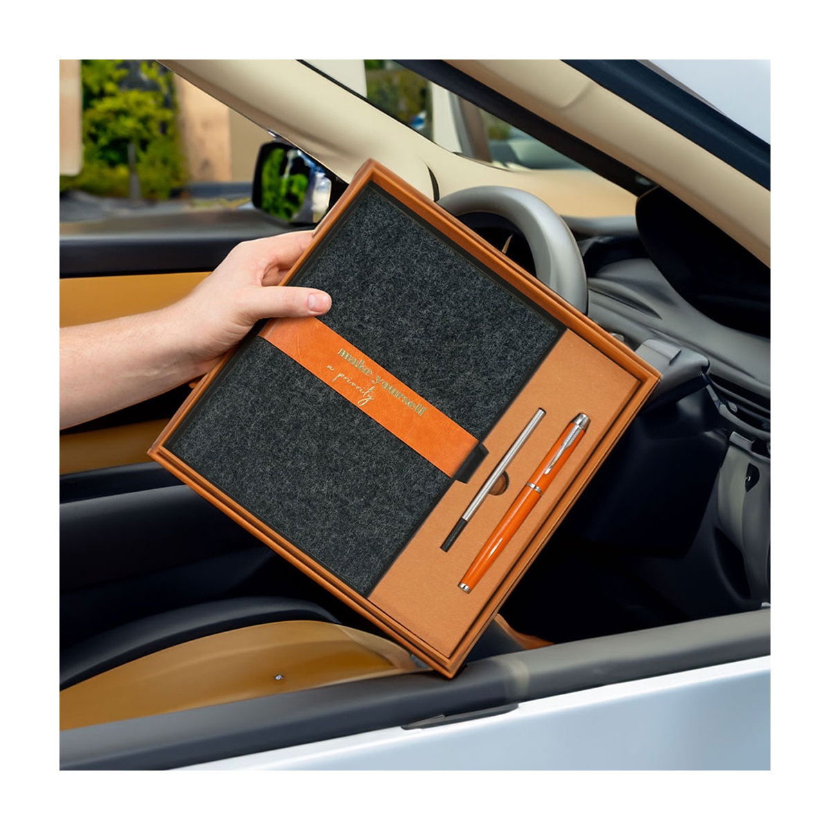 Office Supplies Business Gift Set Custom Meeting Notebooks A5 Felt PU Leather Journal Printed Logo Notebook With Pen In One Box