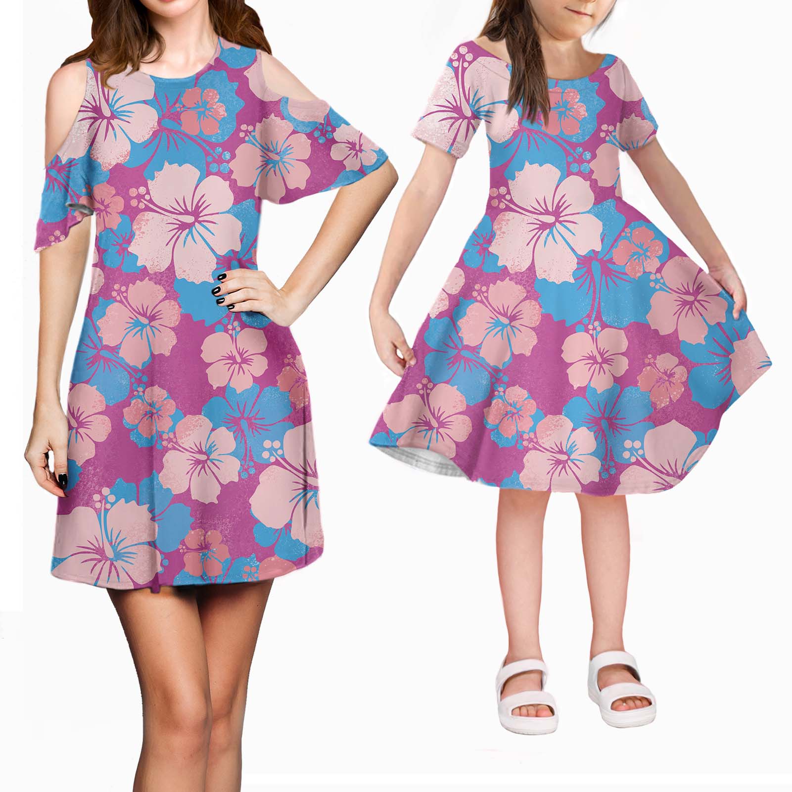 Pink Purple Lovely Girls' Dress Casual Summer Women Clothing One Piece Delivery Family Matching Outfits Fashion Gentle Clothing