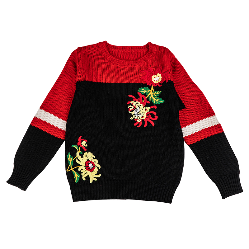 Factory Direct Kids Boy Embroider Baby V-neck Top Long Sleeve Kids Sweater Pullover