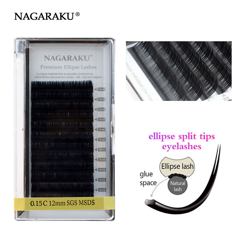 Плоские ресницы для наращивания NAGARAKU Ellipse, накладные ресницы в форме эллипса естественного света