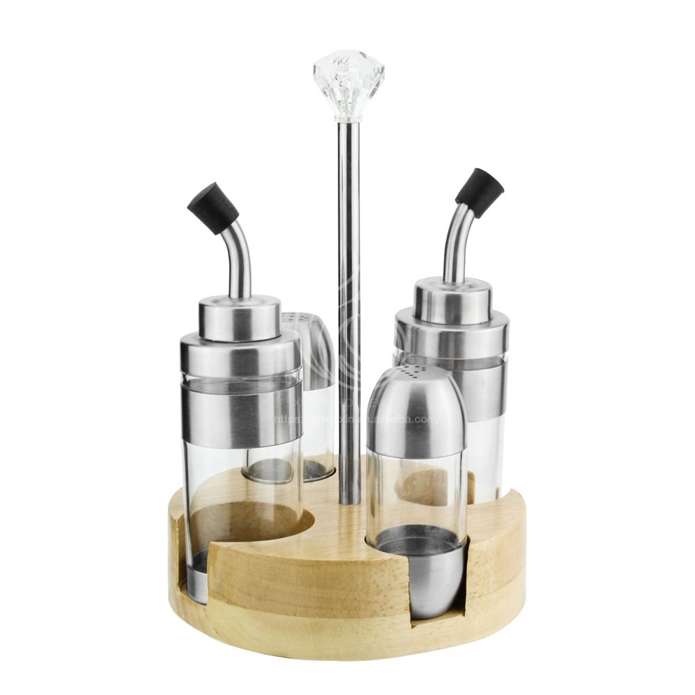 Seasoning Set With Wooden Tray Salt And Pepper Shaker Set Oil And Vinegar Cruet Set