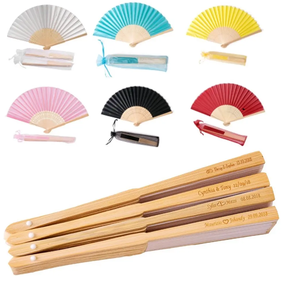 Mixed Colour 8 Inch (21cm) Hot Sale Custom Design Sample Is Free Fabric Bamboo Hand Held Fan For Wedding