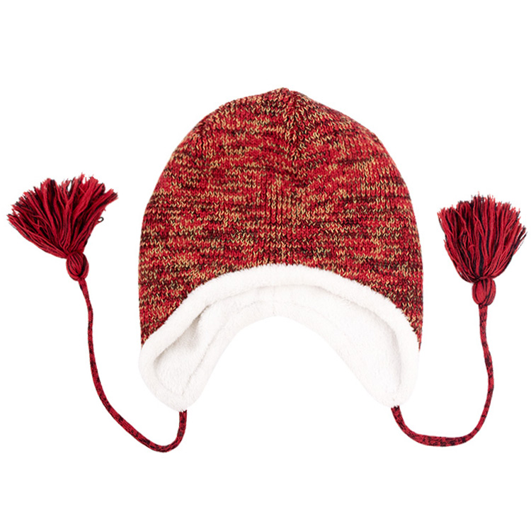warm winter girl two tassel knitted fleece lined infant baby beanie with ear flap