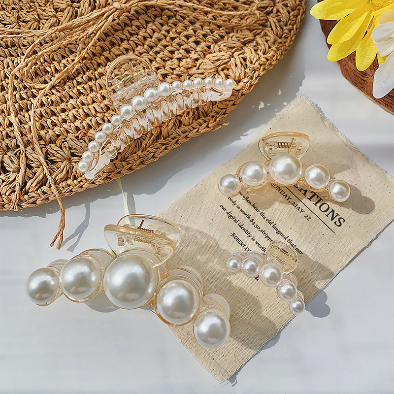 Wholesale New Women Fashion Tansparent Pearl Large Acrylic Claw Clip Simple Geometry Big Medium Small Mini Pearl Hair Claw