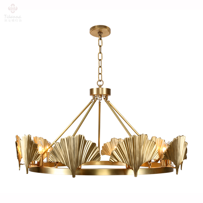New Design Chinese Style Living Room 10 Lights Antique Brass Ginkgo Leaf Chandelier Farmhouse
