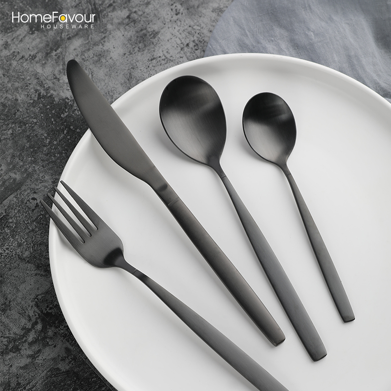 Столовые приборы Homefavour пищевого класса, черные матовые столовые приборы, набор черных столовых приборов из нержавеющей стали, столовые приборы черного цвета