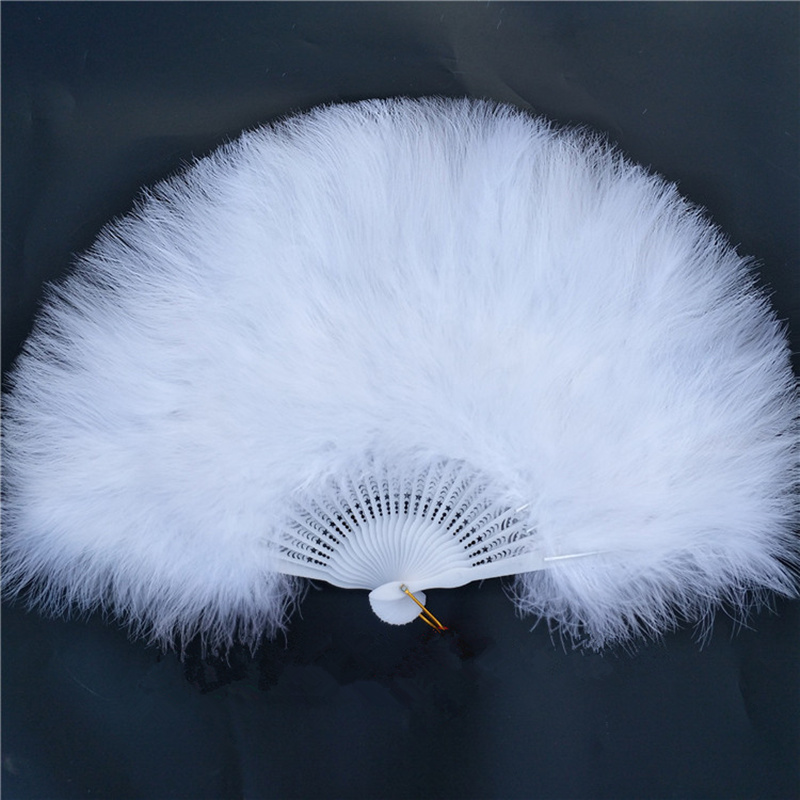 [I AM YOUR FANS]Factory Direct Sales White Ladies Holding Folded Turkey Feather Fan Wholesale Handmade For Belly Dance Wedding