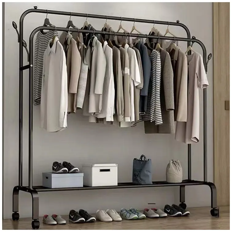 nordic style tree shaped metal cloth hanger floor standing double layer clothing bag clothes coat rack with shoe stand for shops