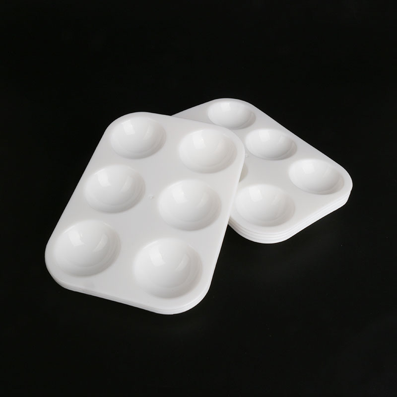 Art Supply Plastic White 6 Well Paint Palette Painting Palette for Acrylic and Watercolor