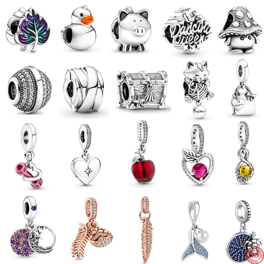 New 925 Sterling Silver Summer New Apple Duck Leaf Pig Mushroom Diy Beads Fit Original Charms Bracelet Bead Jewelry making