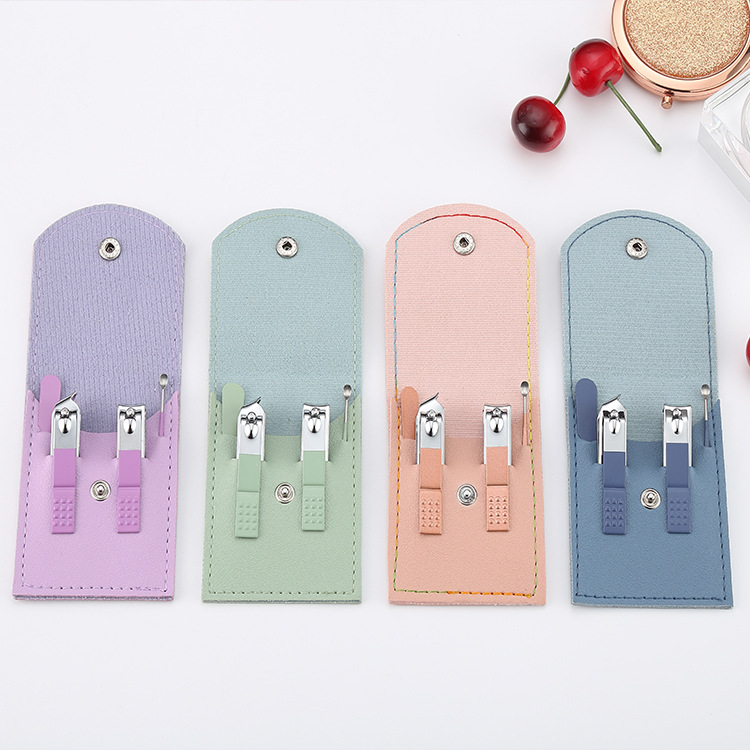 Custom Logo Manicure Set Professional Women Nail Clippers Kit 4PCS Stainless Steel Nail Cutter with PU Leather Travel Case