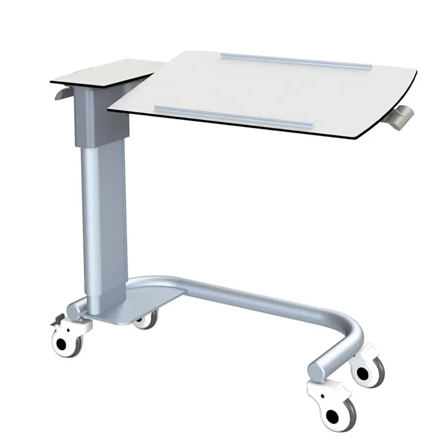 Luxurious Wooden Board Movable Used Hospital Over Bed Table Adjustable Medical Bedside Table