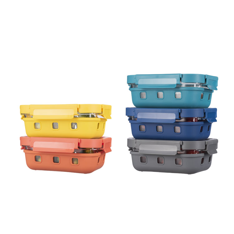 IKOO BPA free High borosilicate glass food container with Colored silicone sleeve