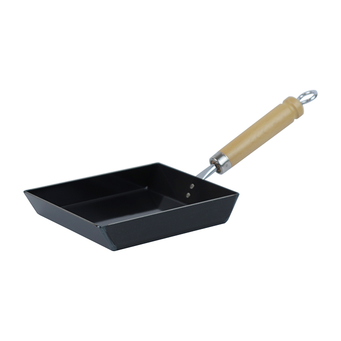 930g/2.05lb Japanese iron pots and deep frying pan with a wood handle