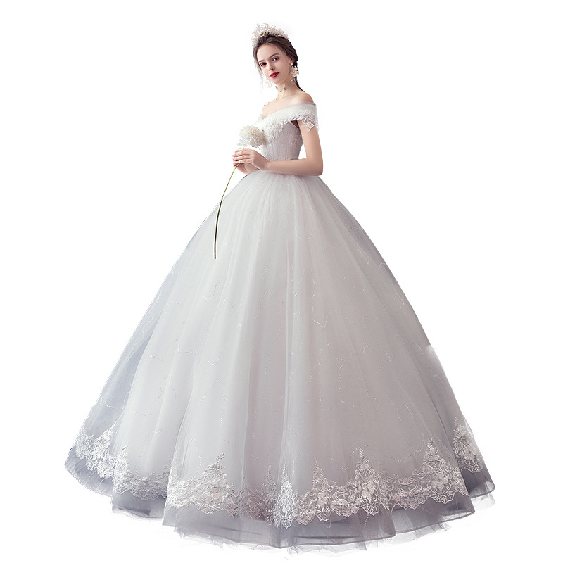 F56 Boat Neck Lace Wedding Dress Bridal Gown Evening Fabric White Bridesmaid Dresses Wedding