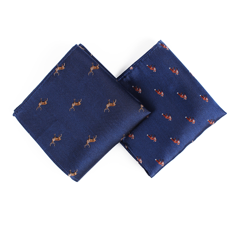 Dacheng Wholesale Custom Logo Silk Men Animal Novelty Pattern Jacquard Pocket Square Navy Blue Floral Handkerchief Hanky