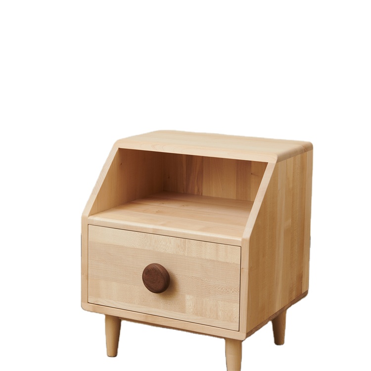 JIAMUJIA natural modern design solid wood eco-friendly kids furniture bedroom nightstand storage beside table