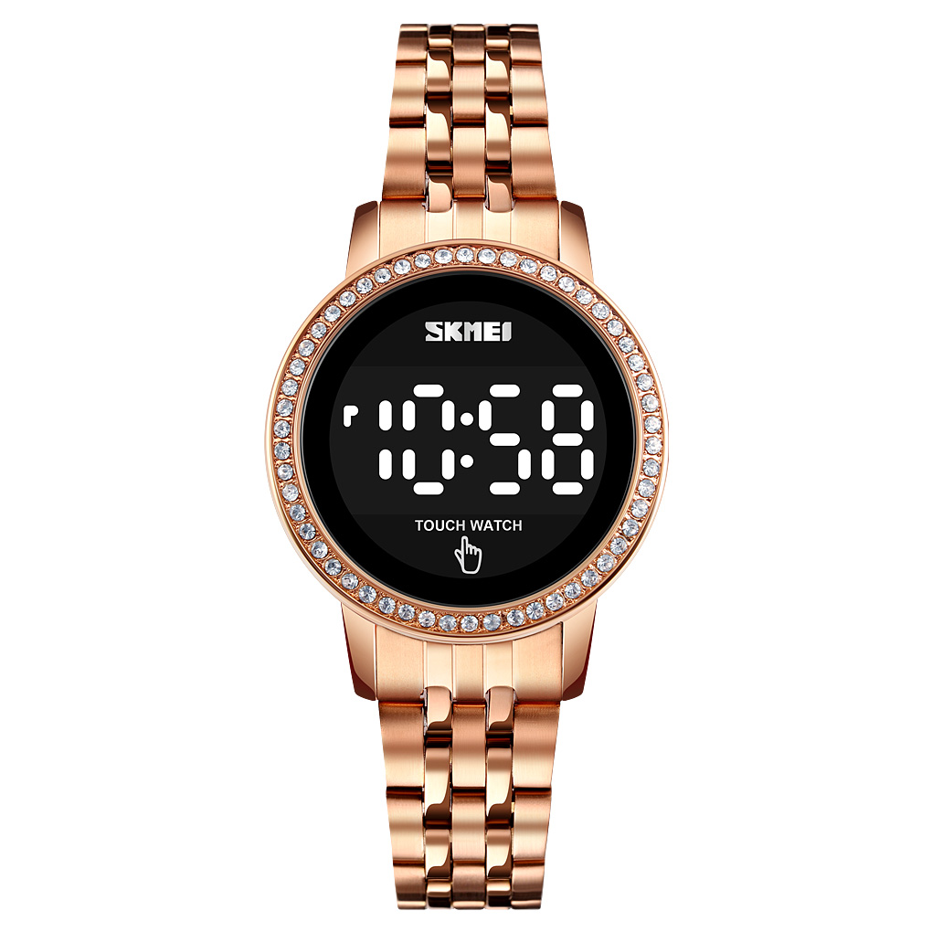 SKMEI 1669 Waterpoof 30M Luxury Fashionable Touch Screen Digital Rose Gold LED Watch Stainless Steel Watch Women